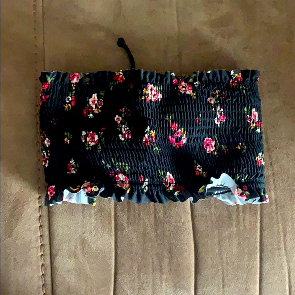 Black floral swim bandeau